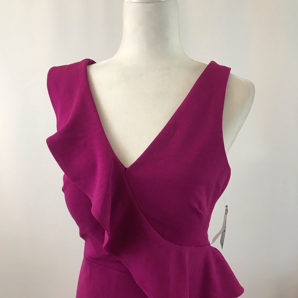 Sleeveless ruffle crepe bright pink dress (#72)